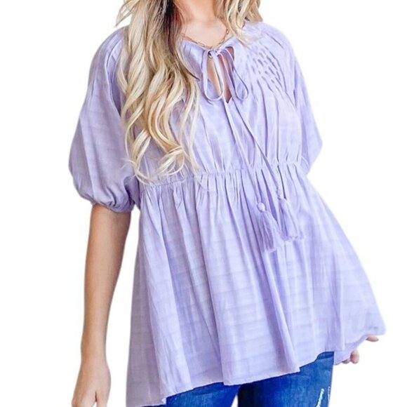 Purple Spring Textured Blouse with Tassels - Picture 1 of 7